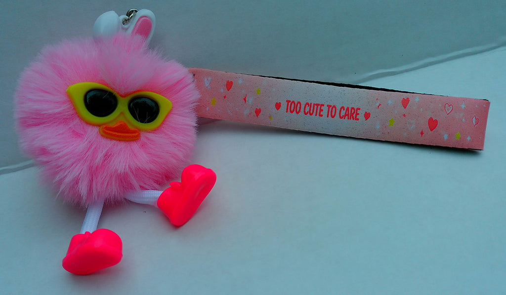 "Too Cute To Care" Plush Buddy Wristlet Keychain
