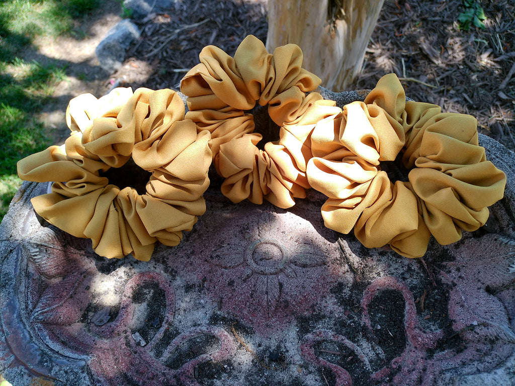 Tan Crepe Fabric Scrunchie | Handmade Medium Large Hair Scrunchie | Neutral Boutique Hair Accessory