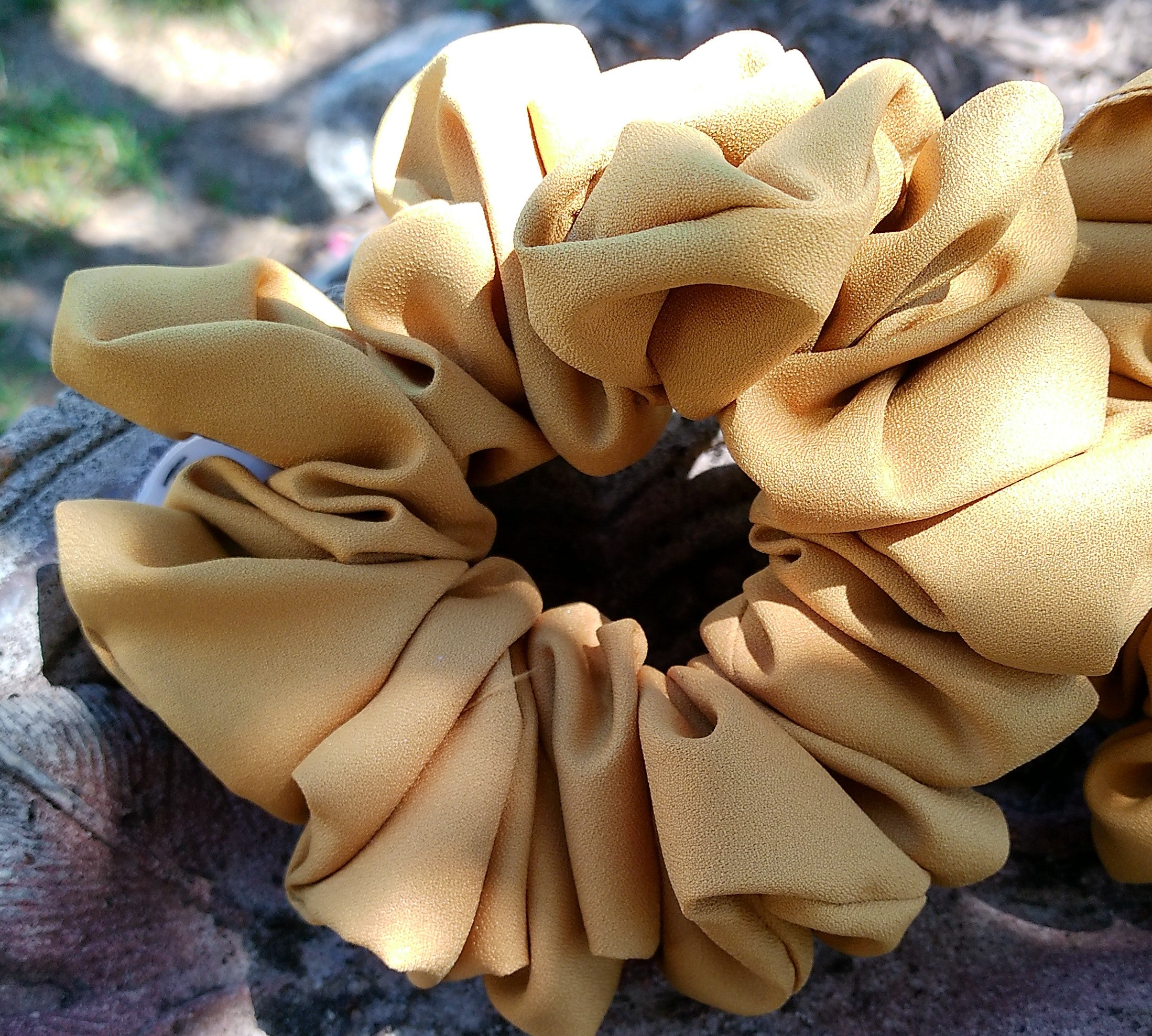 Tan Crepe Fabric Scrunchie | Handmade Medium Large Hair Scrunchie | Neutral Boutique Hair Accessory