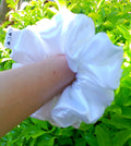 Snow Large Satin Scrunchie Oversized White Hair Tie Handmade Luxury Ponytail Holder Soft Hair Accessory