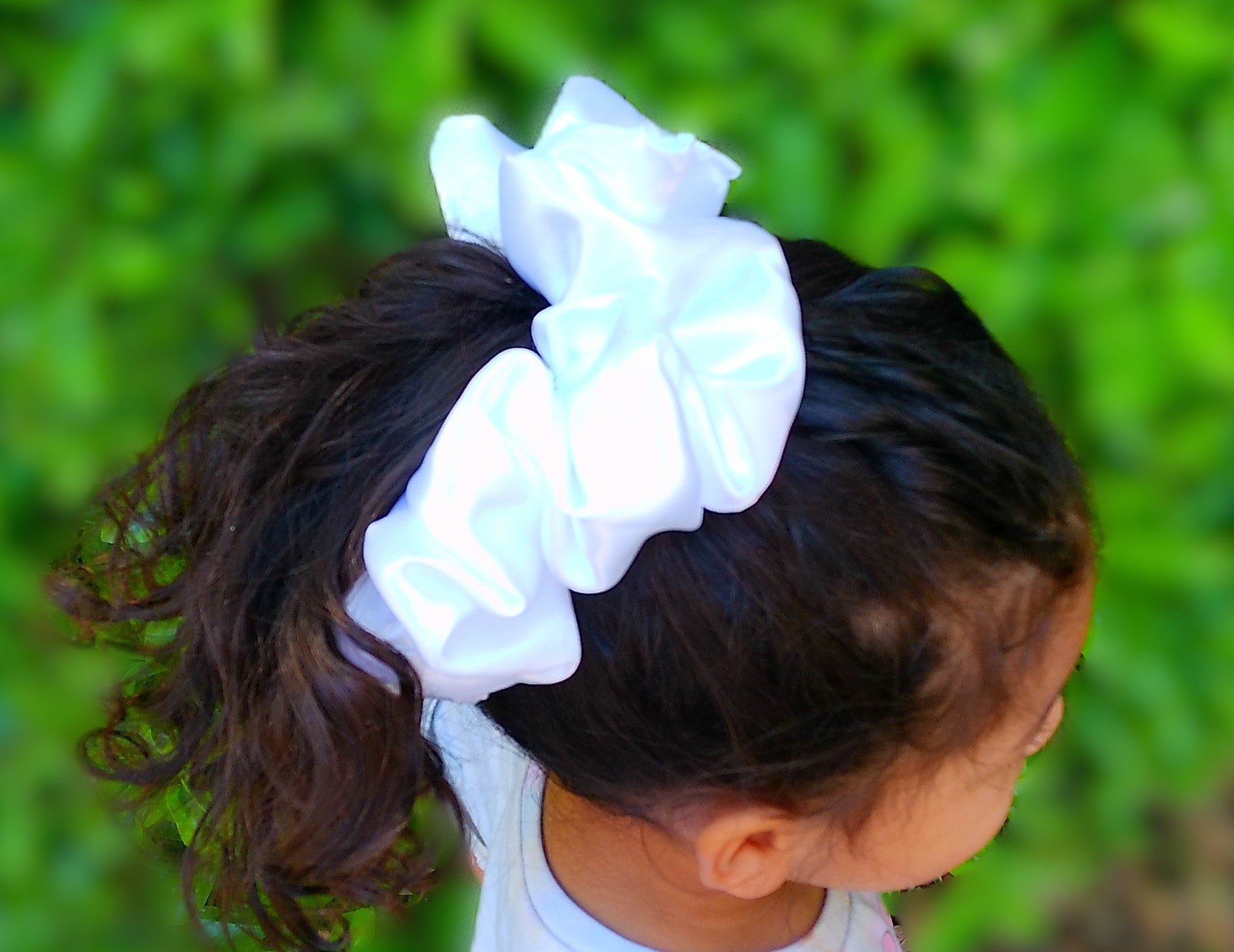 Snow Large Satin Scrunchie Oversized White Hair Tie Handmade Luxury Ponytail Holder Soft Hair Accessory