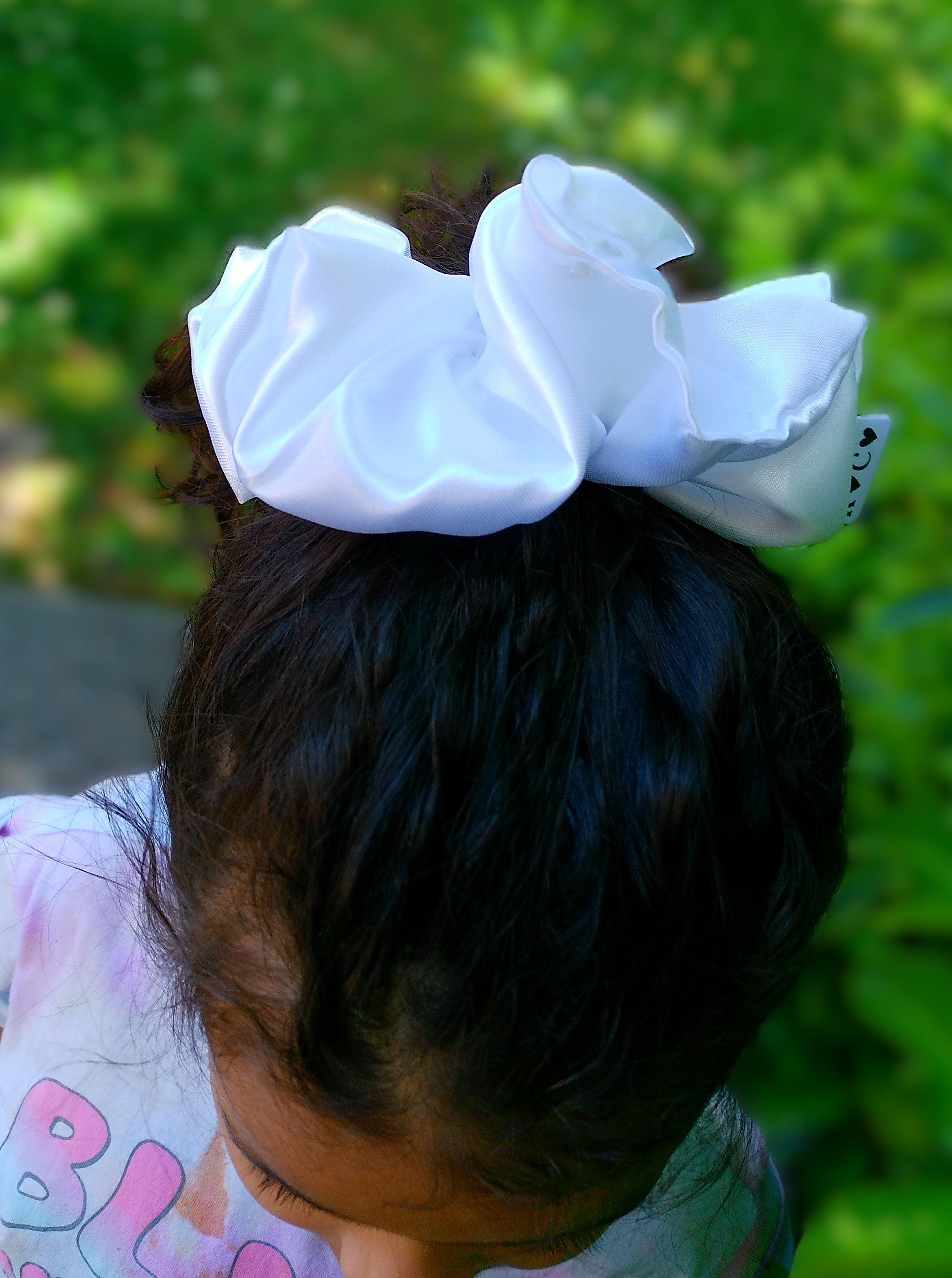 Snow Large Satin Scrunchie Oversized White Hair Tie Handmade Luxury Ponytail Holder Soft Hair Accessory