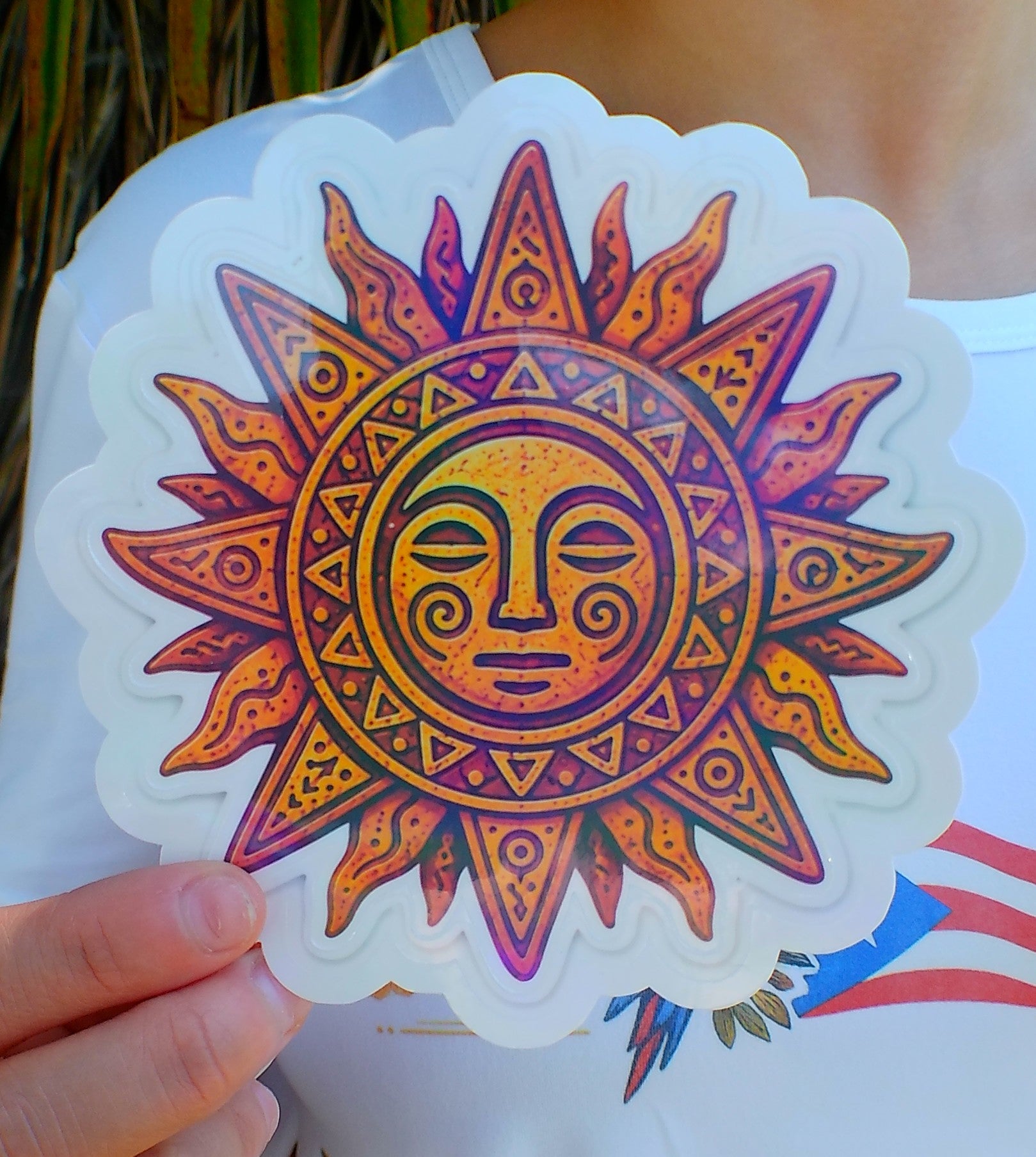 Puerto Rican Flag large holographic sticker - die-cut flag shape with cultural icons