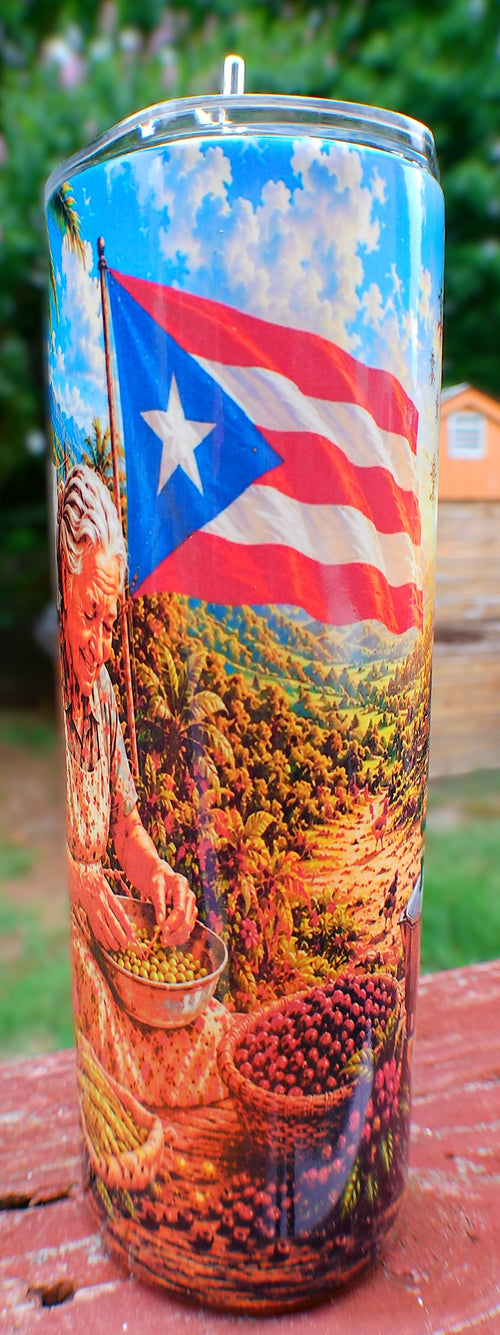 Abuelita Boricua Tumbler - Puerto Rican flag and harvest scene sublimation design by K.C. Scrunchies & More