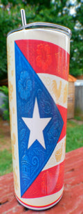 Puerto Rican Flag Tumbler - front view, Boricua-inspired sublimation design by K.C. Scrunchies & More