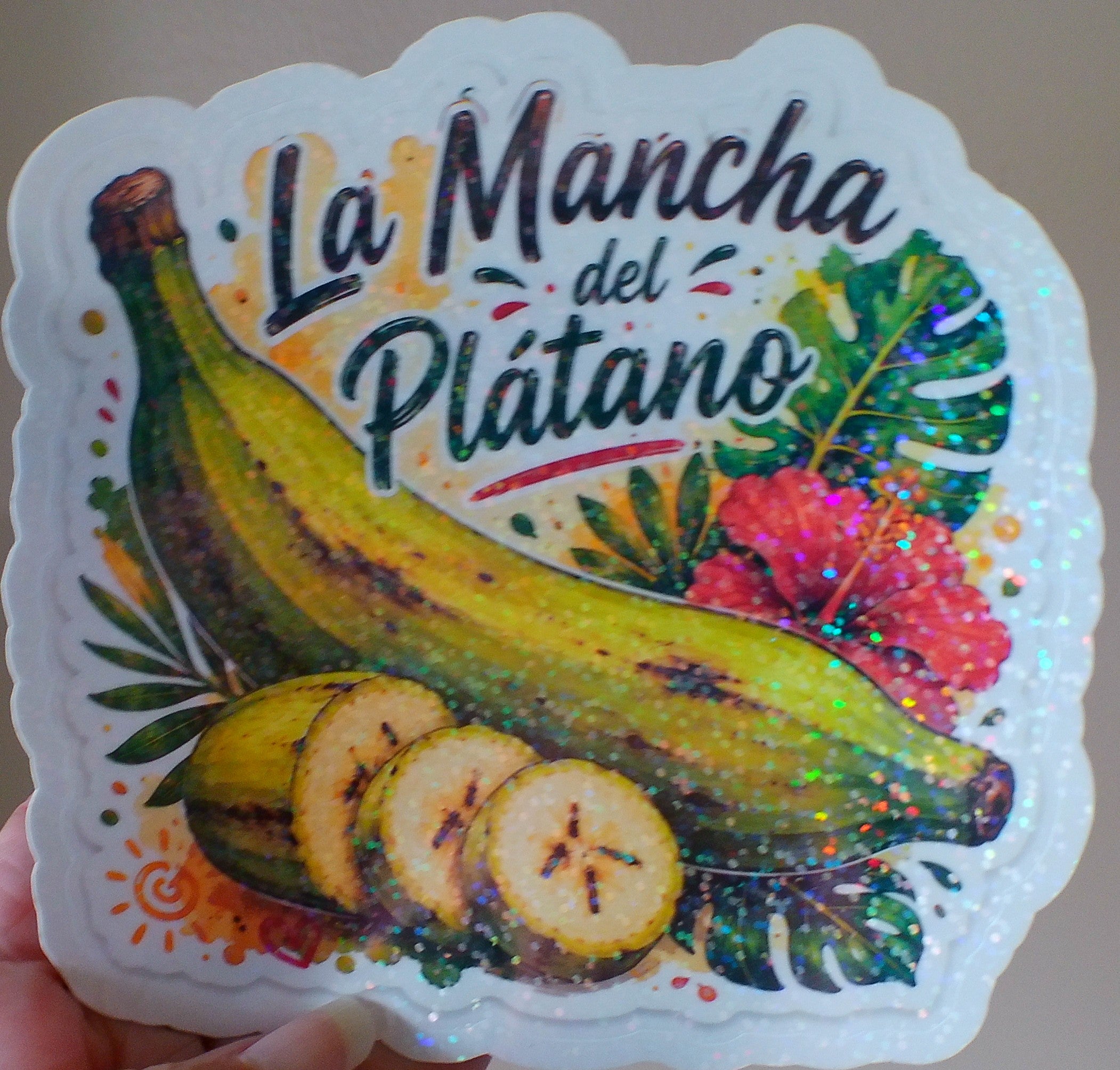 Música Que Viene del Alma large holographic sticker - guitars, drums and Puerto Rican flag