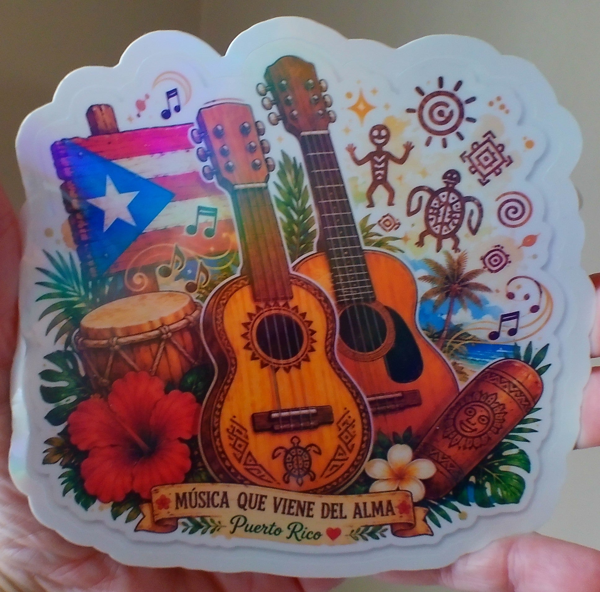 Soy Boricua Pa' Que Tú Lo Sepas large holographic sticker - colorful Puerto Rican pride design
