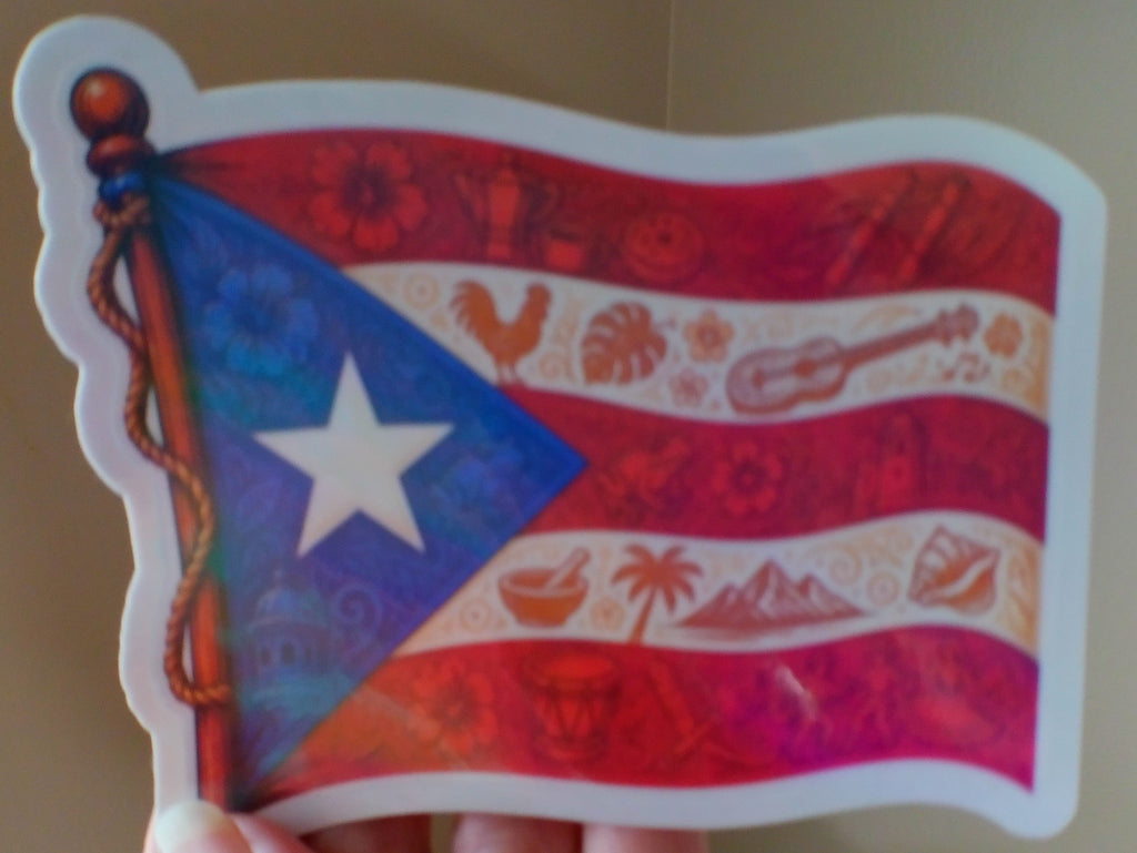 La Mancha del Plátano large holographic sticker - plantain design with tropical flowers