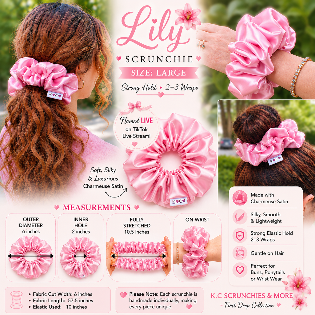 Lily – Large Charmeuse Satin Handmade Scrunchie
