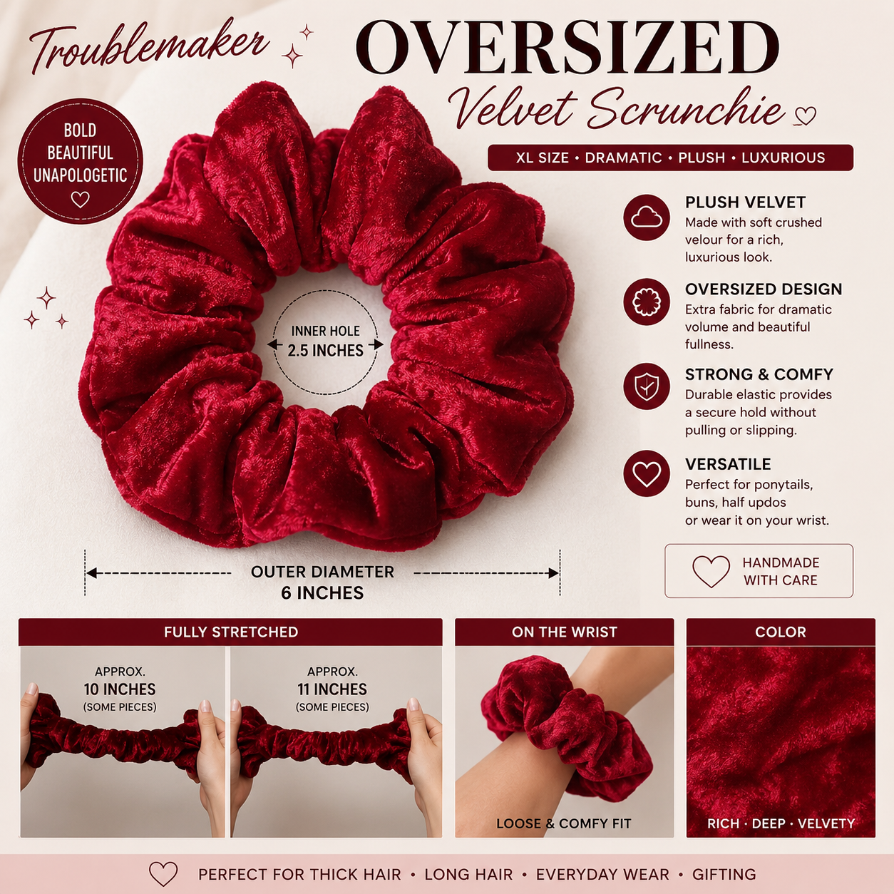 Troublemaker — Red Velvet Oversized Scrunchie
