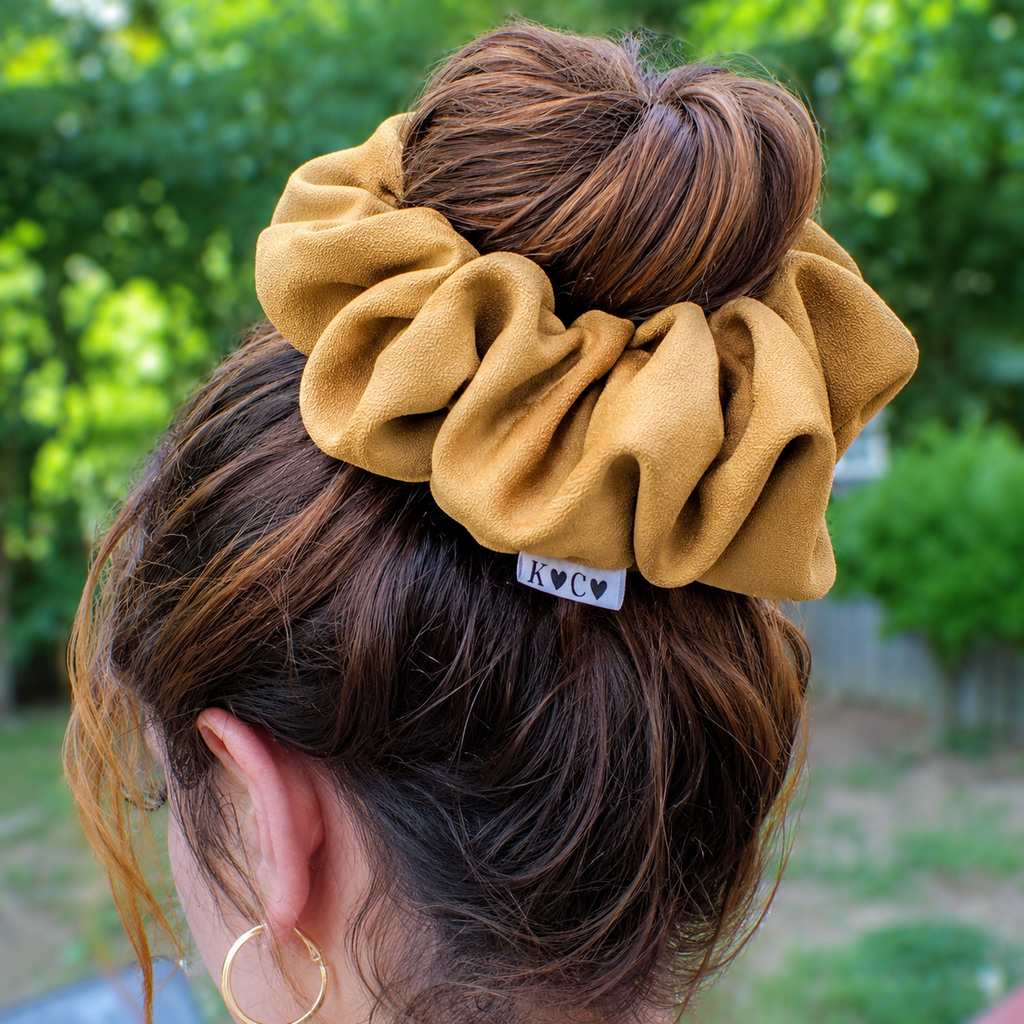 Tan Crepe Fabric Scrunchie | Handmade Medium Large Hair Scrunchie | Neutral Boutique Hair Accessory