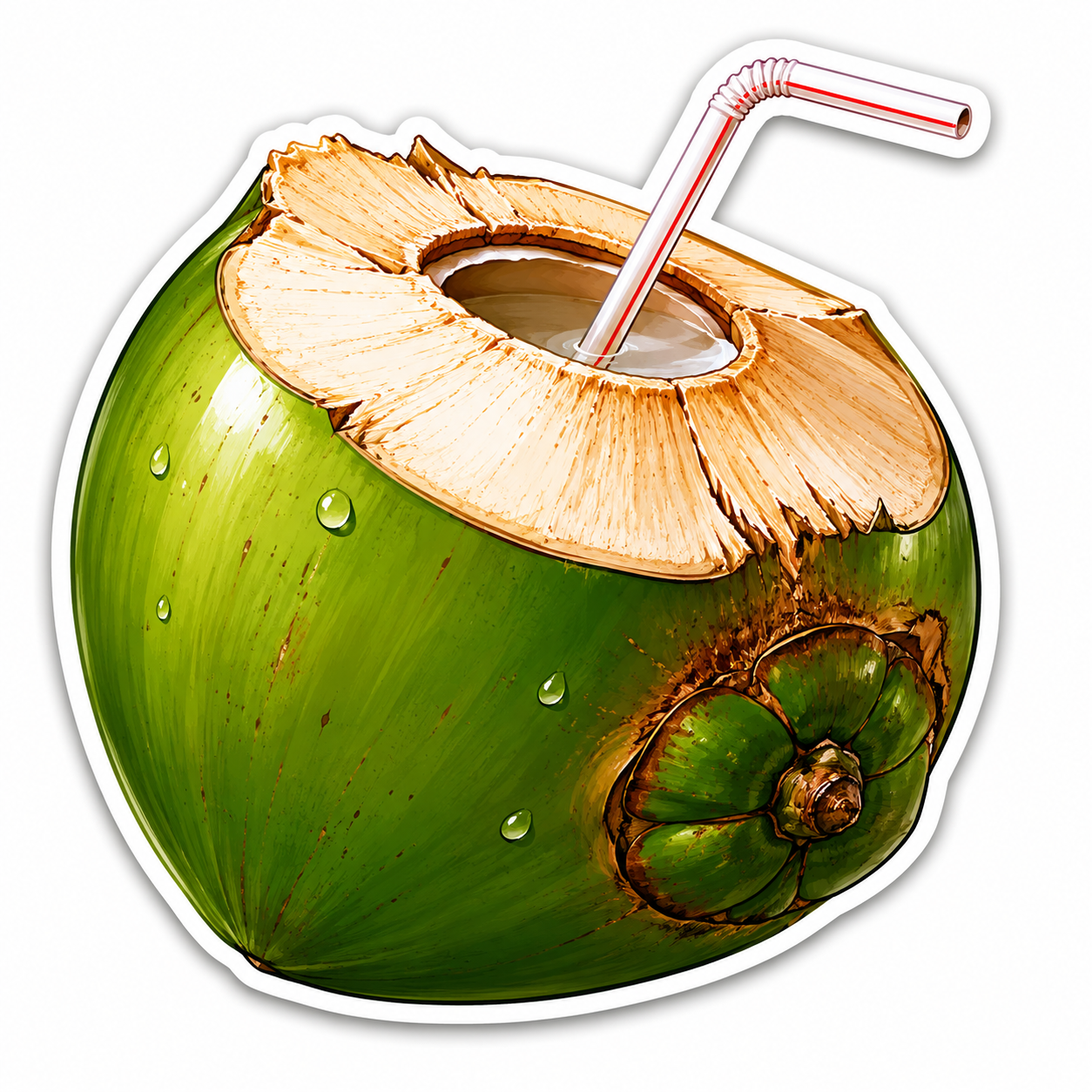 Fresh Coconut holographic sticker - green coconut with straw