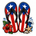 Puerto Rican Beach Vibes sticker - flip flops with PR flag, hibiscus and ocean waves