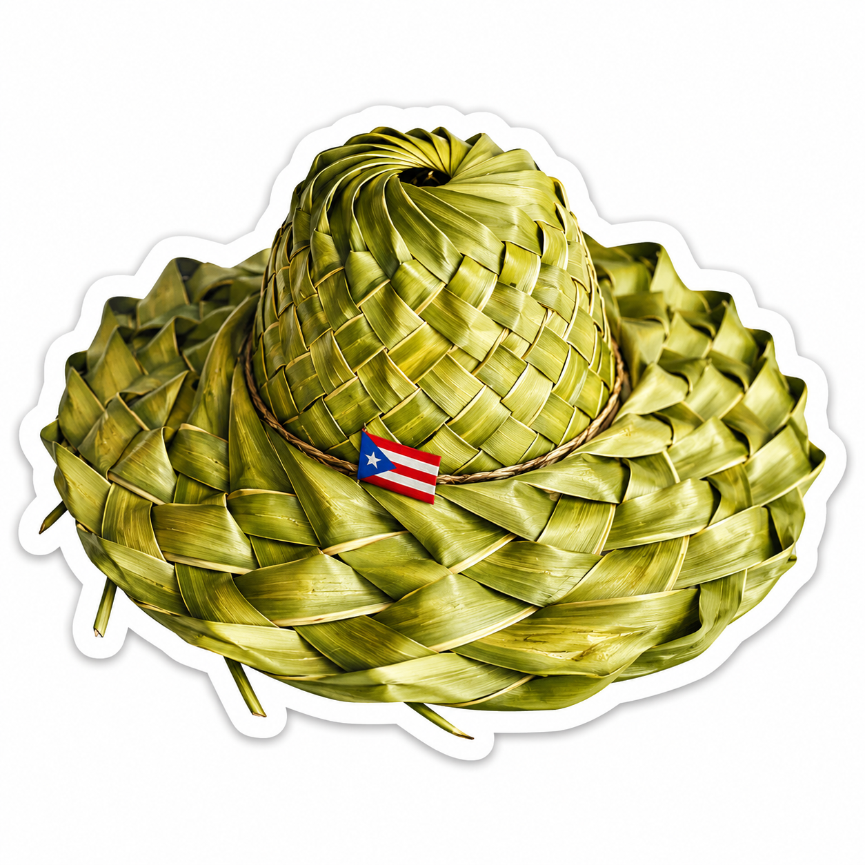 La Pava sticker - woven palm-leaf hat with Puerto Rican flag pin